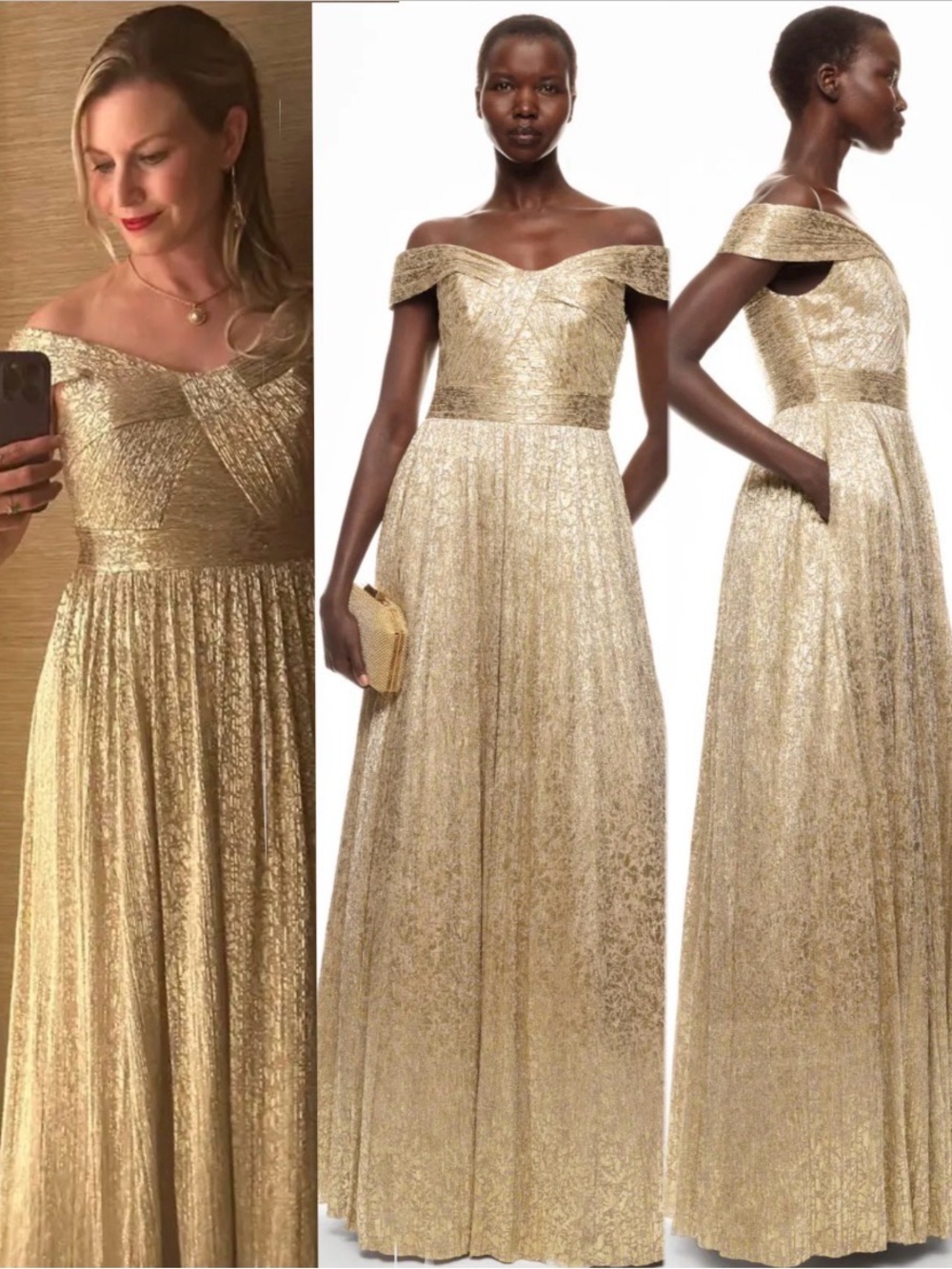 Aidan Mattox Off The Shoulder Metalic gold special occasion gown size 12.